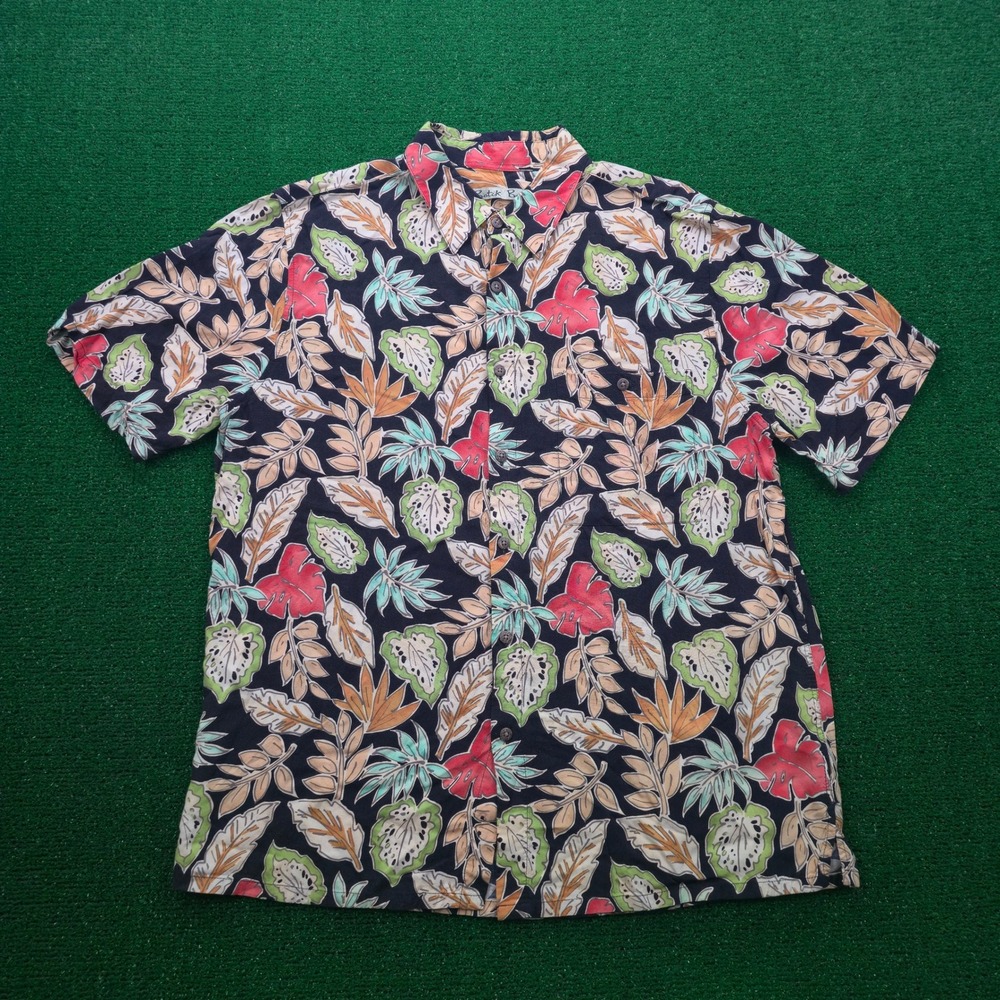 Batek Bay Hawaiian Shirt Mens Large Floral Rayon Button Up Aloha Tropical Print
